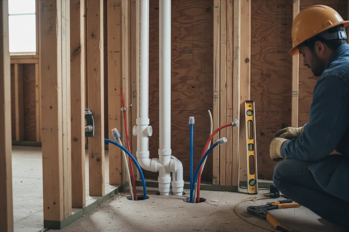 Drain and supply rough-in during Sump Pump Repair in Elizabeth